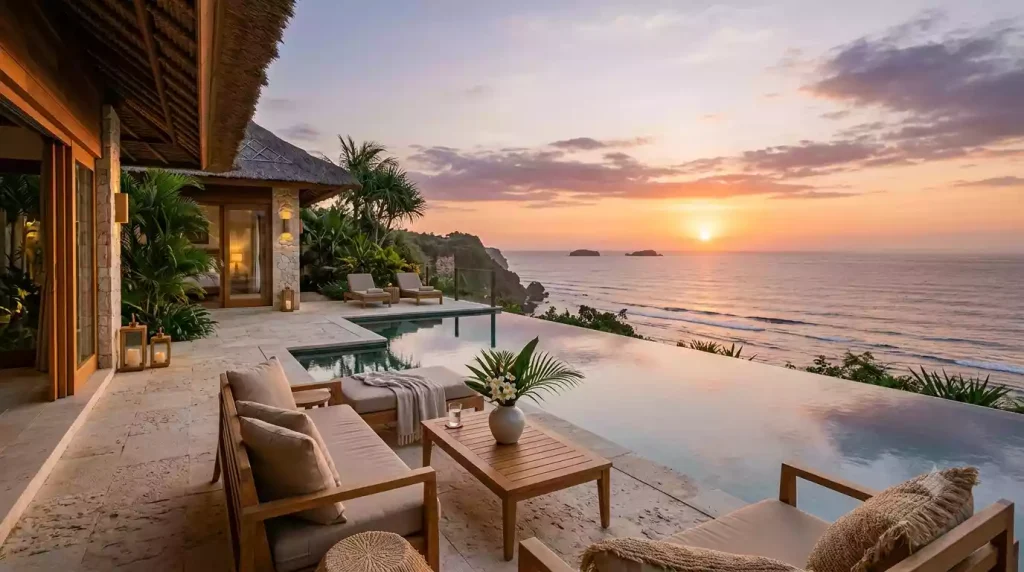 View from Bulgari Resort Bali's 150-meter cliff edge in Jimbaran, Bali