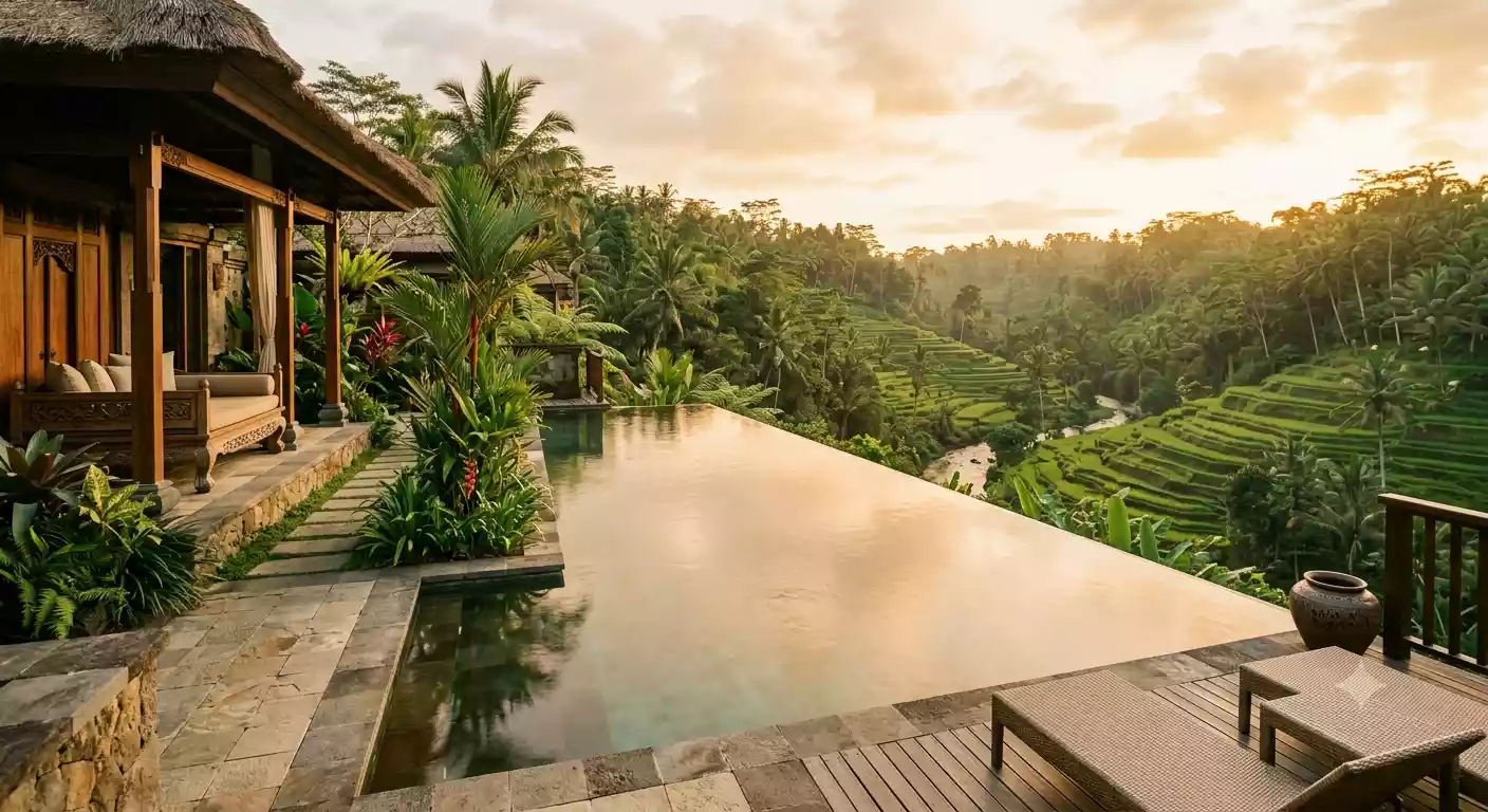 Como Uma Ubud infinity pool overlooking the Tjampuhan valley in Ubud Bali
