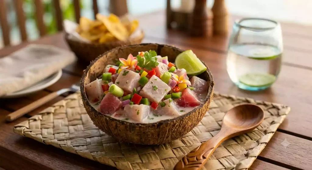 Poisson cru, a traditional Tahitian raw fish dish served in Bora Bora