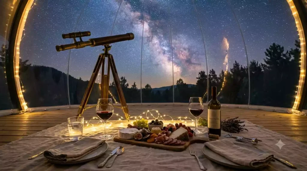 In-bubble dinner setup at Attrap'Rêves, Provence
