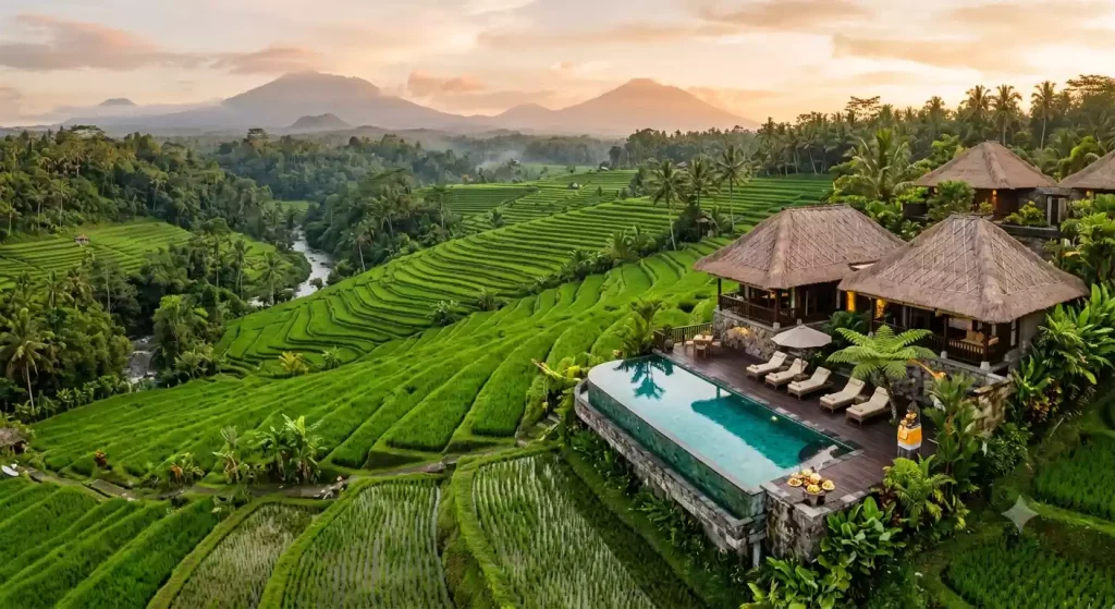 Luxury villa surrounded by rice terraces near Ubud, Bali