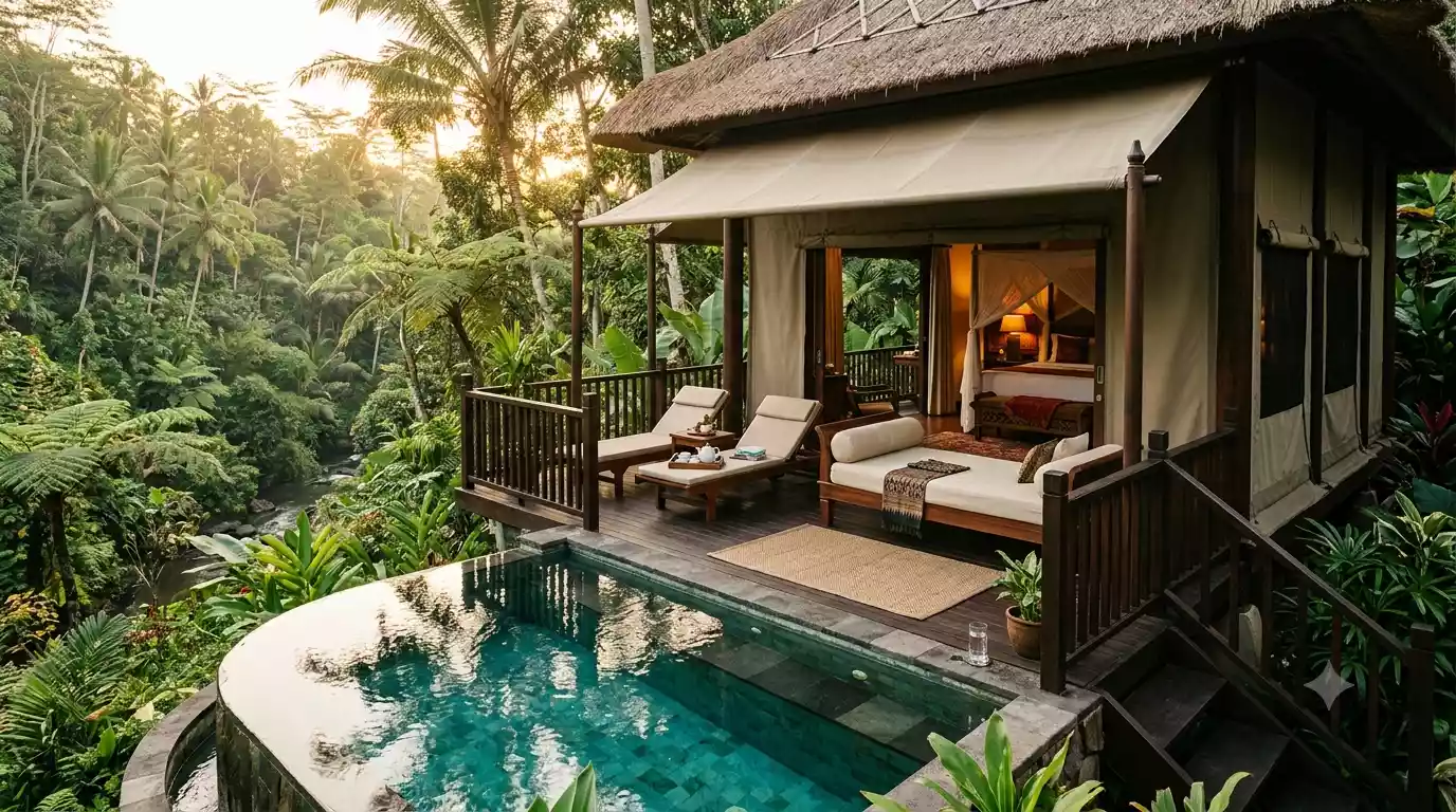 Capella Ubud Bali jungle tent with private plunge pool in the ravine