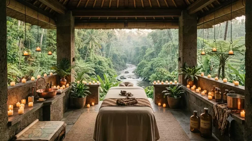 Jungle spa treatment room set into the ravine at Capella Ubud