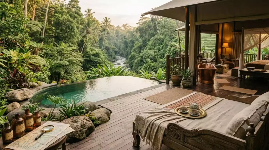 Keraton Tent terrace with river view at Capella Ubud