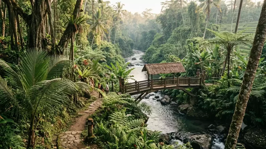 Guided river nature walk through the jungle near Capella Ubud