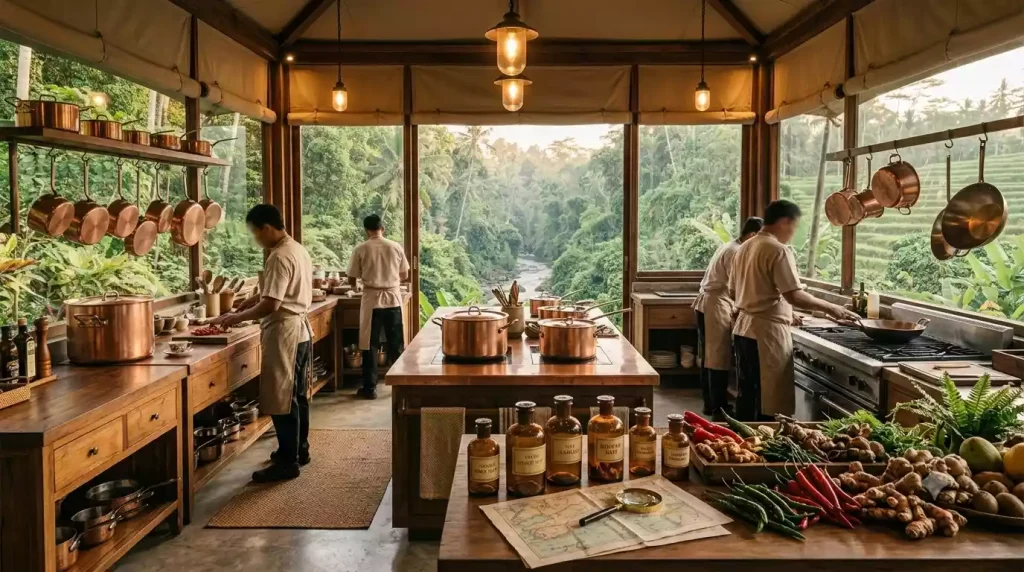 Copper Kitchen's open dining concept at Capella Ubud, Bali