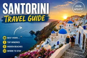 Santorini Travel Guide 2026 — Everything You Need to Know Santorini travel guide — caldera view over the Aegean Sea at sunset