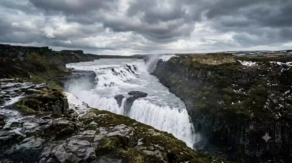 Gullfoss waterfall along Iceland's Golden Circle route