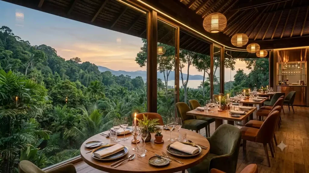 Keemala's main restaurant with panoramic rainforest views