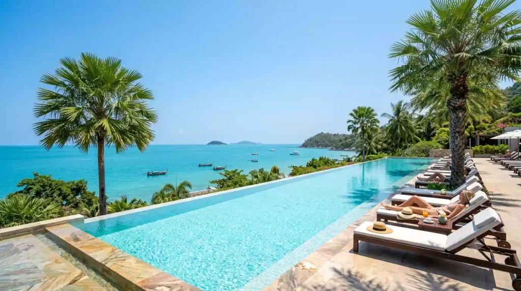 Infinity pool overlooking the Gulf of Siam at a Koh Samui luxury resort