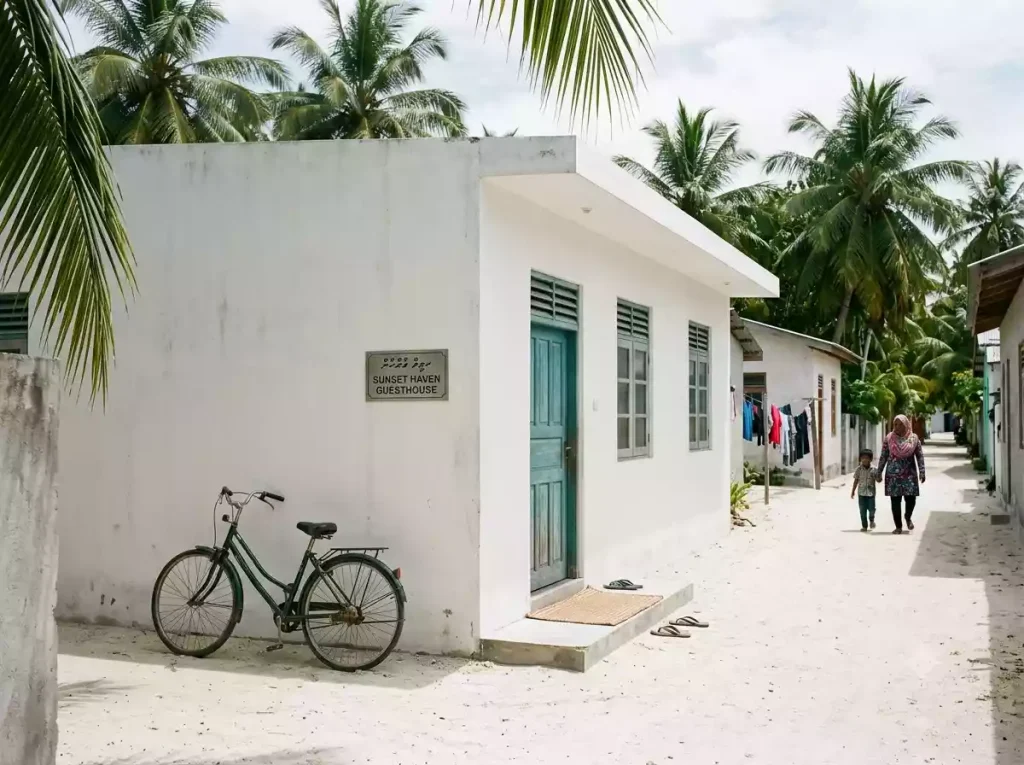 Budget guesthouse accommodation on a local island in the Maldives