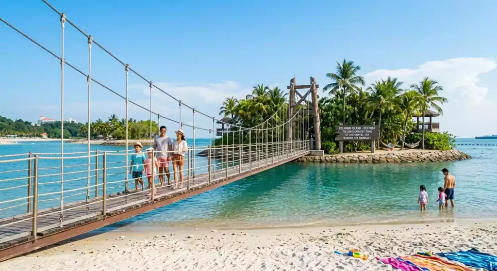 The suspension bridge to the southernmost point of continental Asia at Palawan Beach