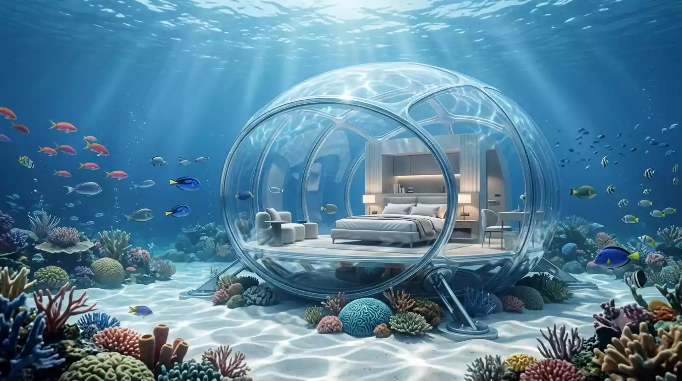 Concept rendering of the Poseidon Undersea Resort suite design
