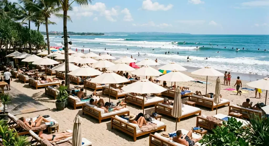 Beach club setting in Seminyak and Canggu, Bali