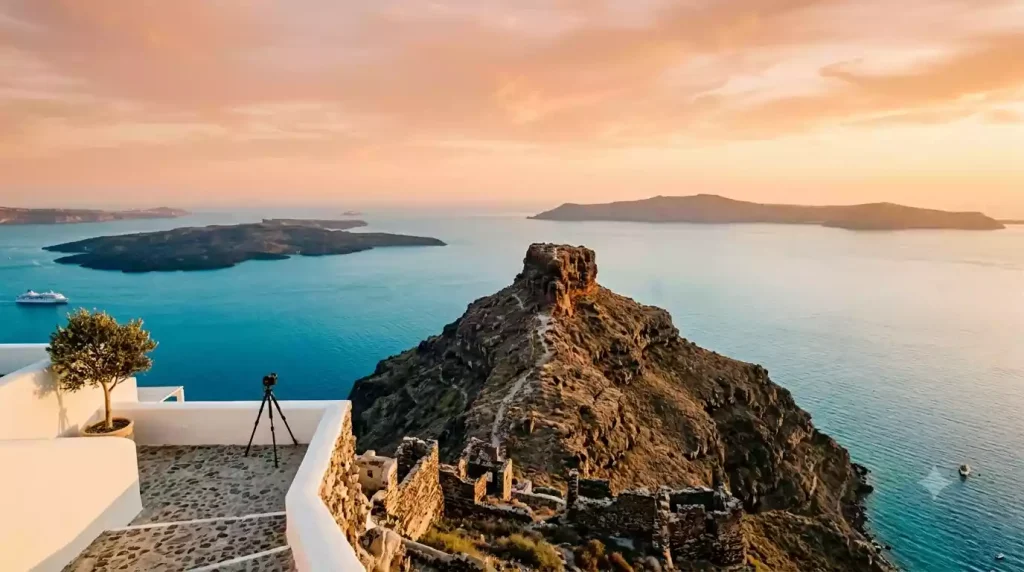 Skaros Rock viewed from Grace Hotel Santorini in Imerovigli