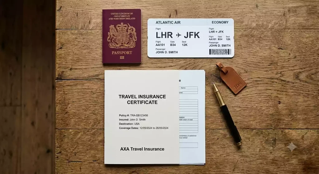 Essential travel documents for an international trip