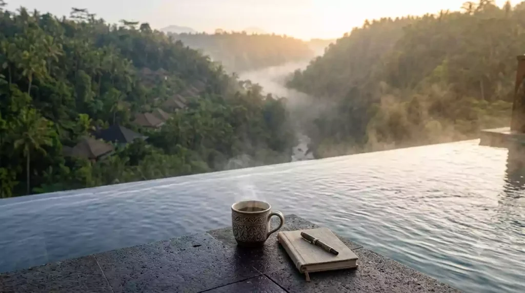 Heated private pool at a Viceroy Bali villa at dawn