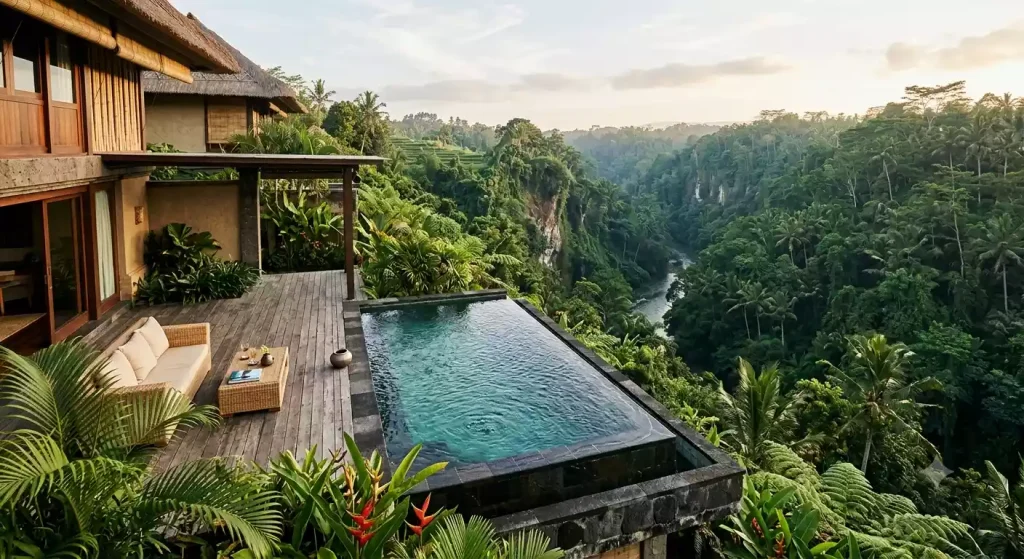 Viceroy Bali private pool villa overlooking the Ubud river gorge