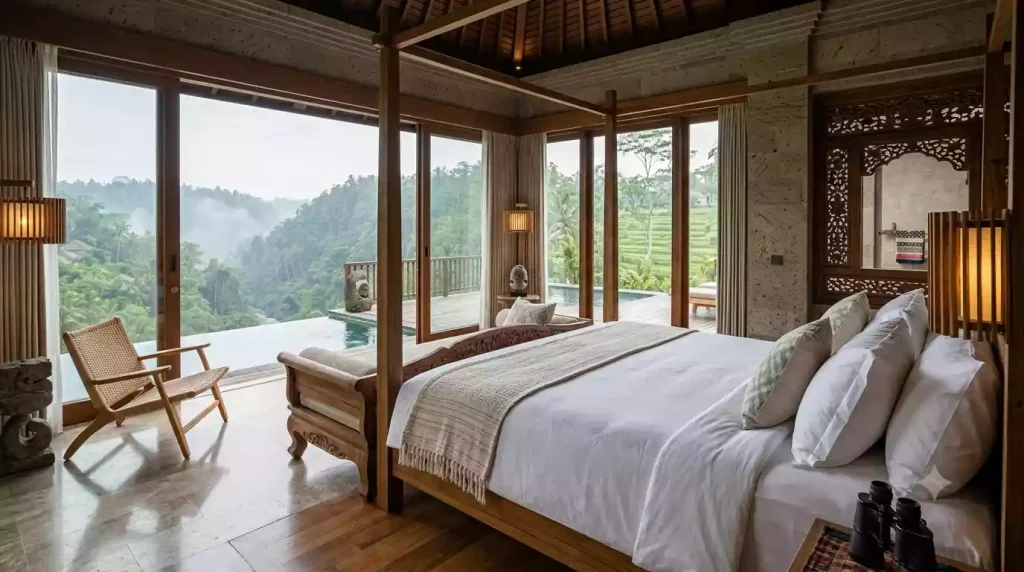 Villa interior at Viceroy Bali with Balinese design details